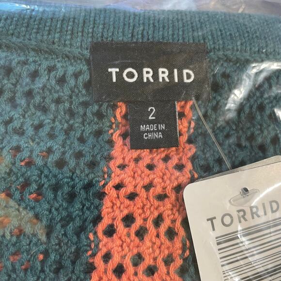 Torrid NWT Open Stitch Pullover Fringe Hem Sweater Size 2X Kangaroo Pocket Boho - Picture 8 of 8